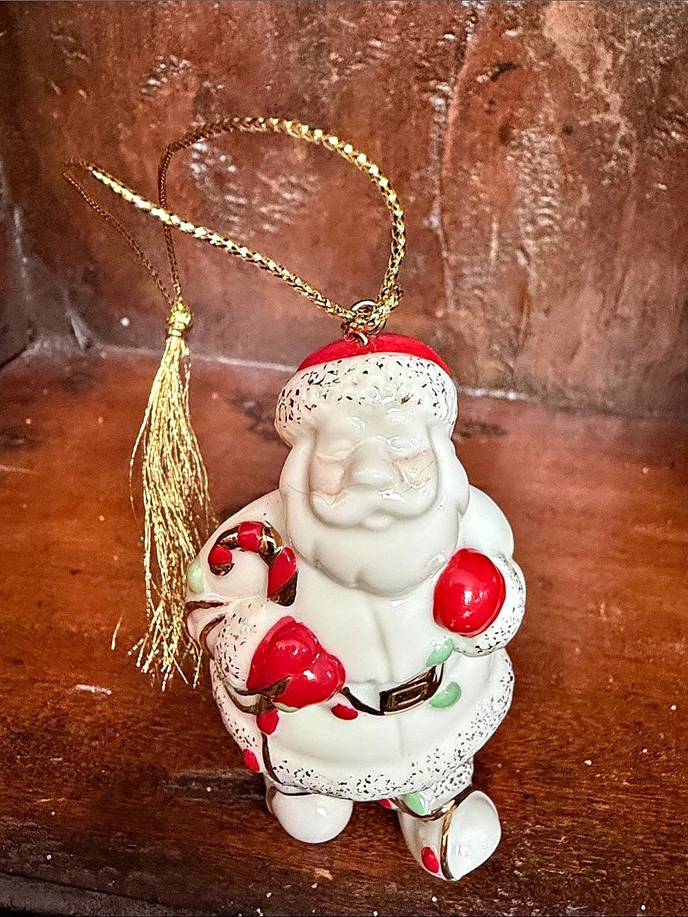 Lenox Porcelain Santa with Candy Cane Ornament in White & Red